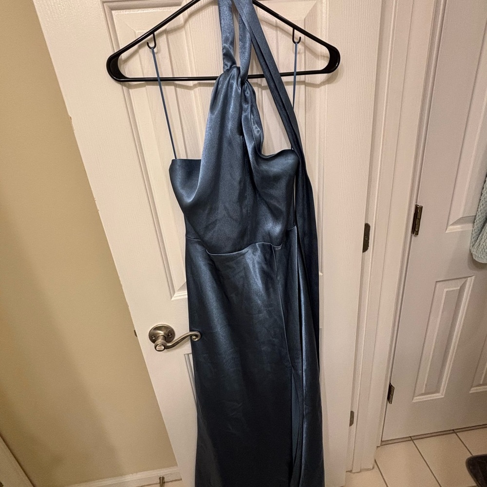 Birdy Grey Satin Blue Halter Gown - Picture 3 of 4